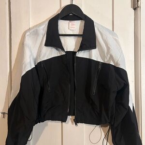No Boundaries Black & White Cropped Bomber Jacket